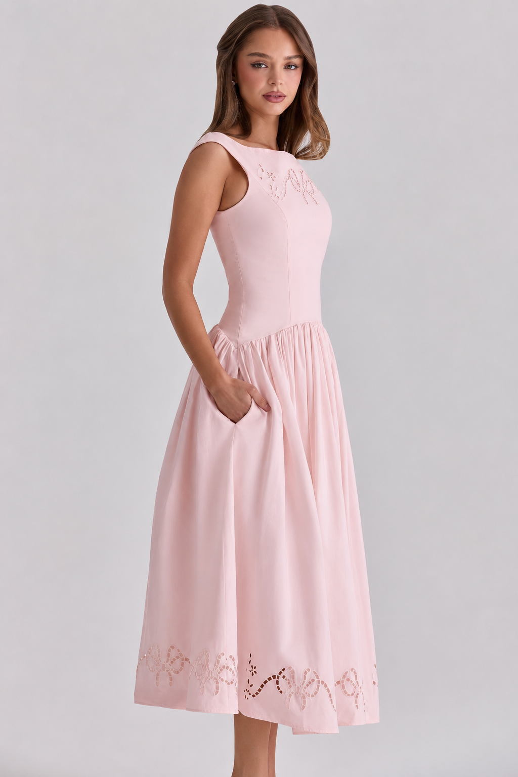Rosalie Bow Broderie Midi Dress