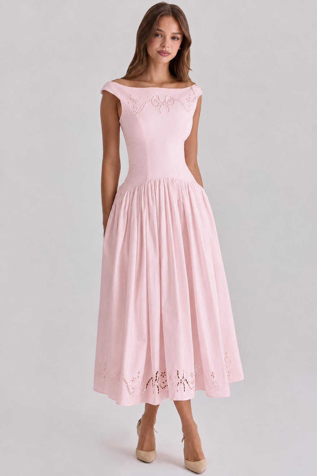 Rosalie Bow Broderie Midi Dress