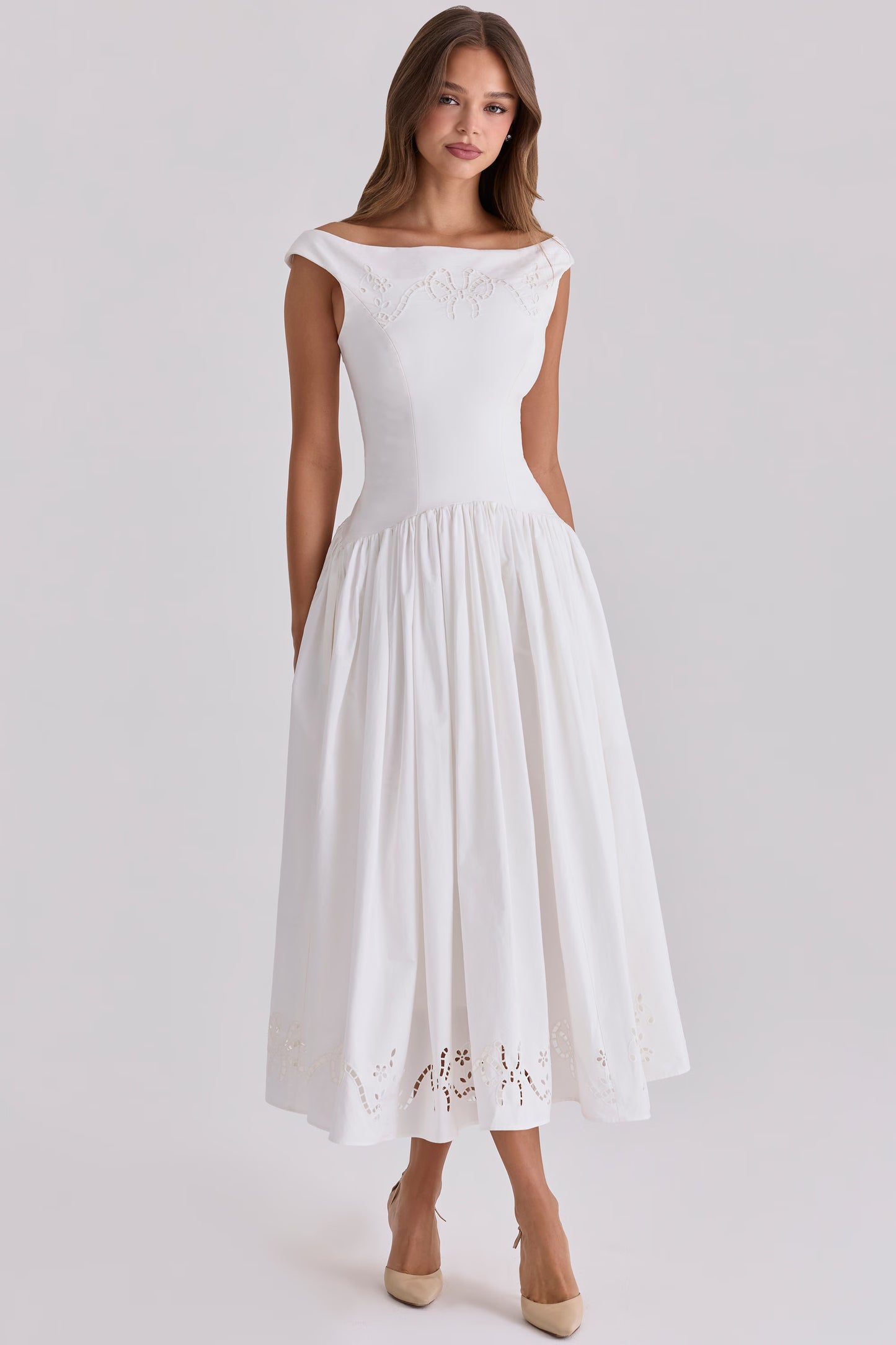 Rosalie Bow Broderie Midi Dress