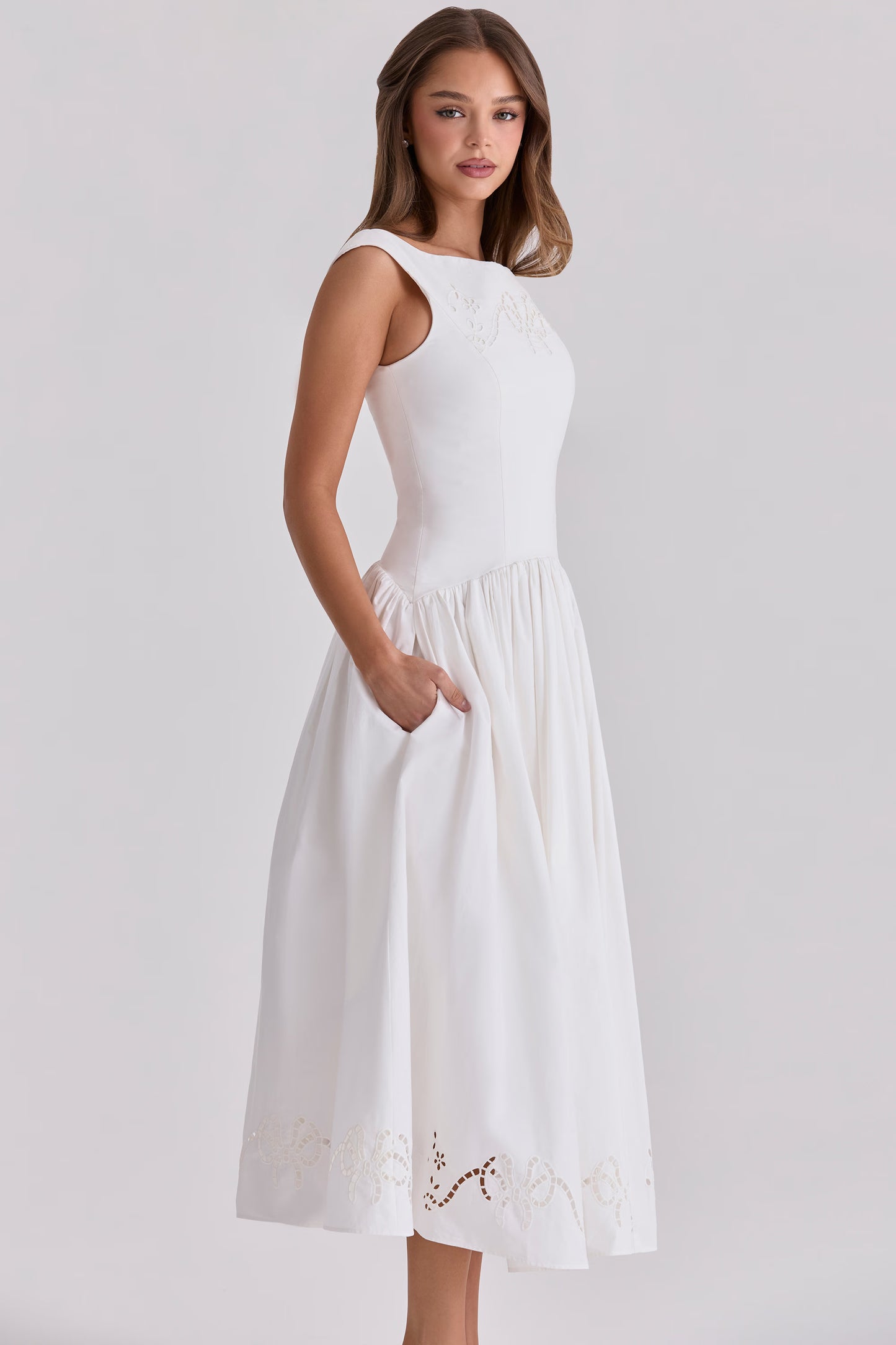 Rosalie Bow Broderie Midi Dress